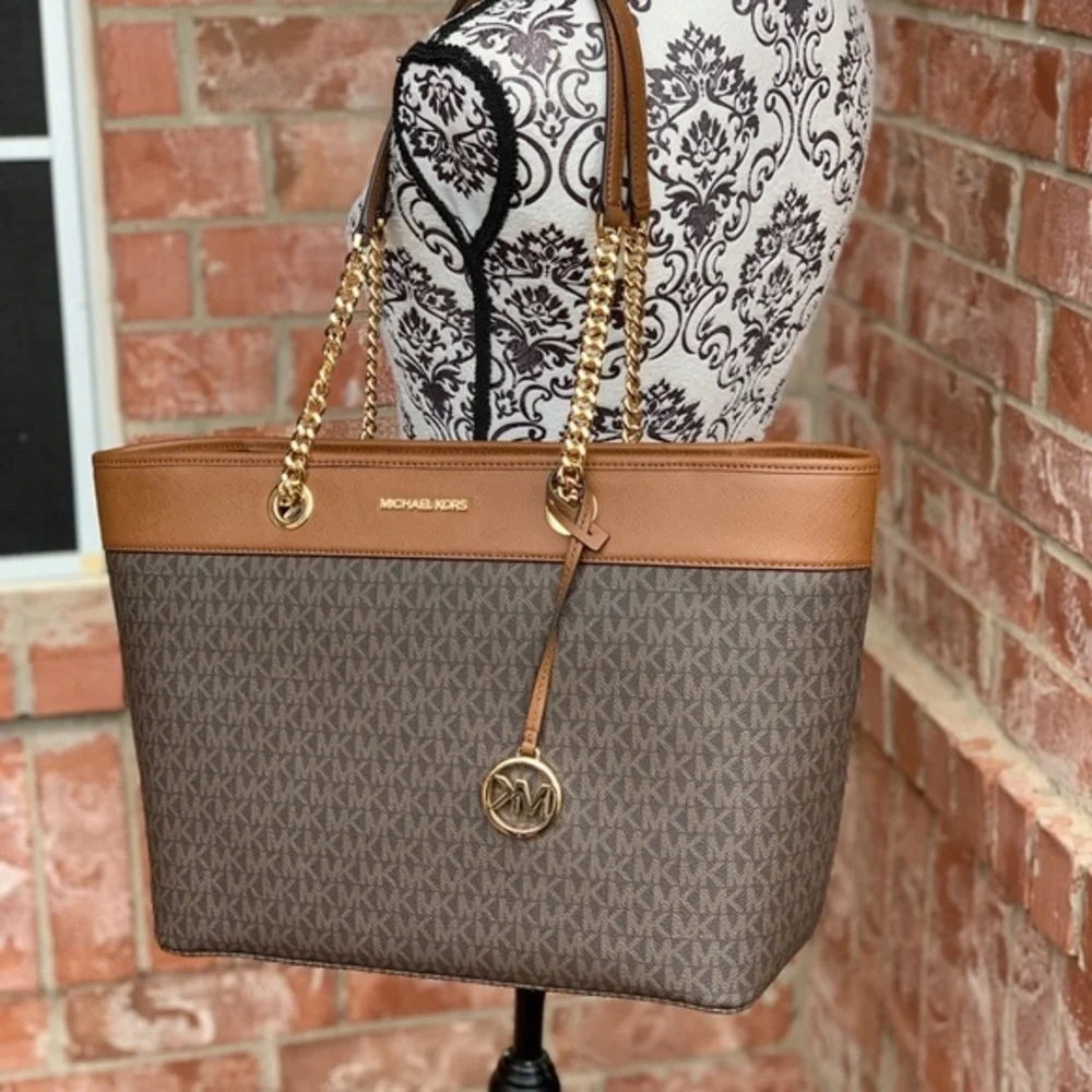 Michael kors shania large chain tote bag brown